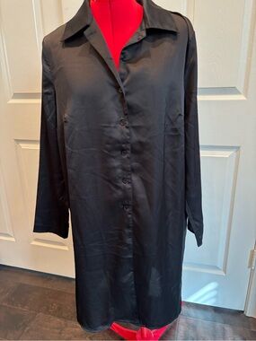 Black Button-Front Long Shirt Dress